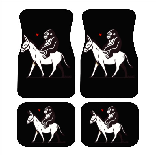 Gorilla Riding Donkey with Heart Car Mats
