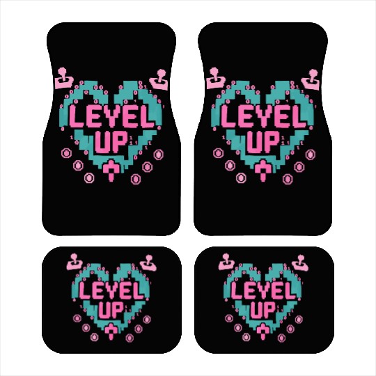 Retro Gamer’s Code Pixel Heart Car Mats - Level Up