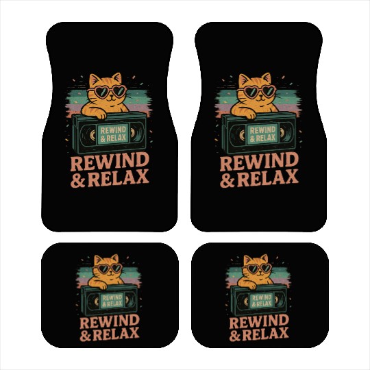 Rewind & Relax Retro Cat Vibes 80s 90s vhs TV Car Mats