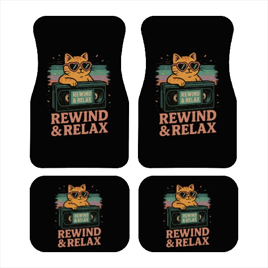 Rewind & Relax Retro Cat Vibes 80s 90s vhs TV Car Mats