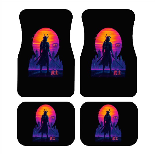 Neon Samurai - Cyberpunk Warrior Art Car Mats