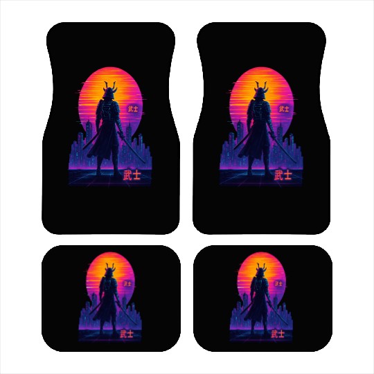 Neon Samurai - Cyberpunk Warrior Art Car Mats