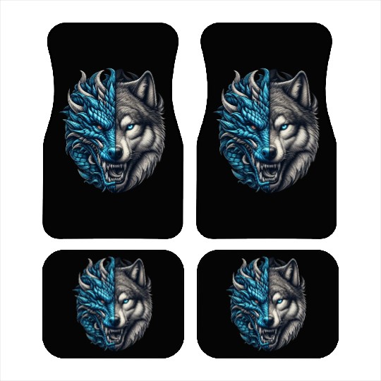 Dragon Wolf Fusion - Epic Beast Split Face Art Car Mats