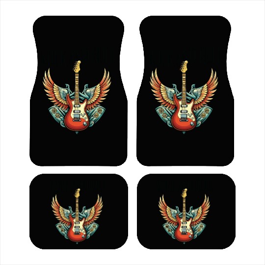 Vintage Retro 80s Rock Roll Music Guitar Wing Car Mats