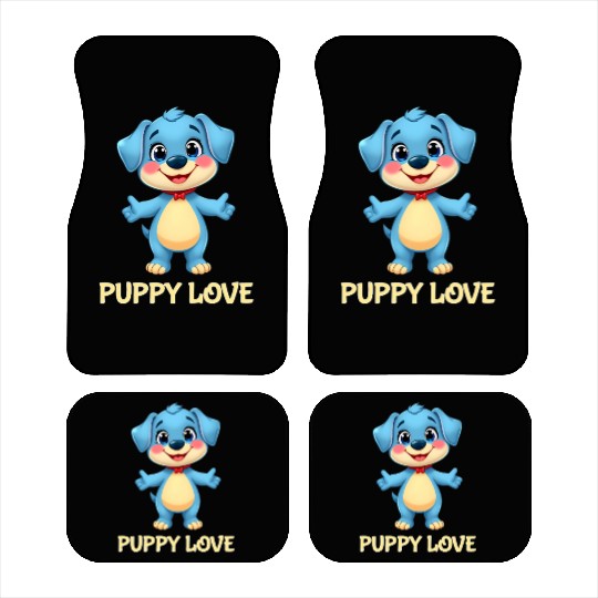 Blue Puppy Love Cartoon - Playful Pet Character Car Mats