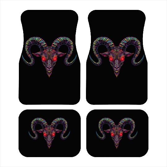 Psychedelic Demon Head with Spiral Horns Car Mats