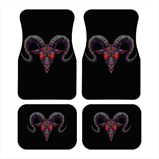 Psychedelic Demon Head with Spiral Horns Car Mats