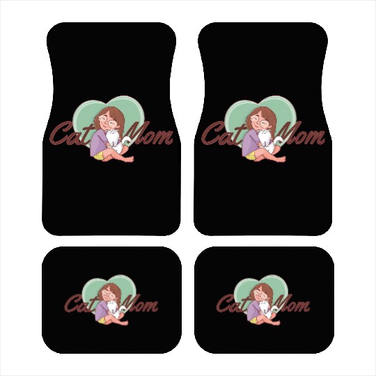 Cat Mom SVG – Girl Hugging White Cat with Heart Car Mats