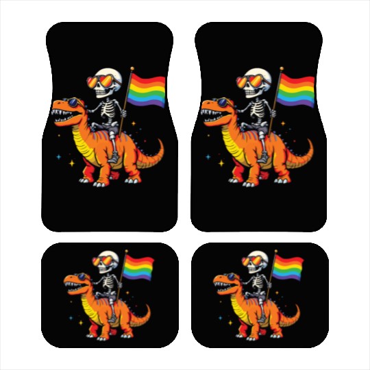 Skeleton with dinosaur Lgbtq Car Mats