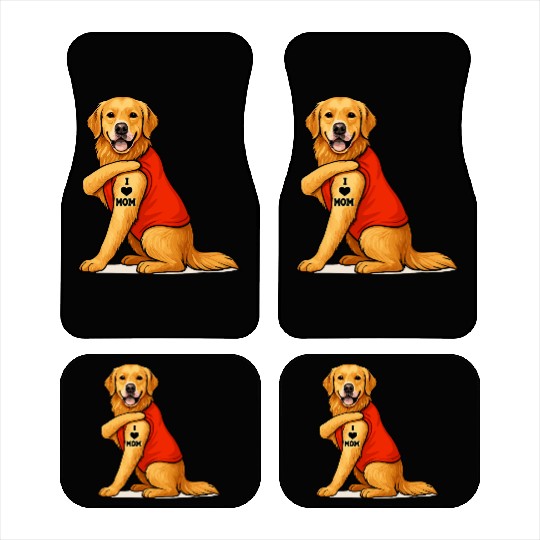 Funny golden retriever Dog I Love Mom Tattoo Lover Car Mats