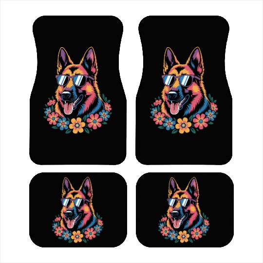 Neon German Shepherd with Sunglasses Car Mats