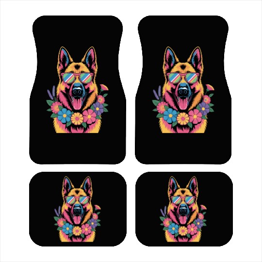 Cool German Shepherd in Neon Shades Car Mats