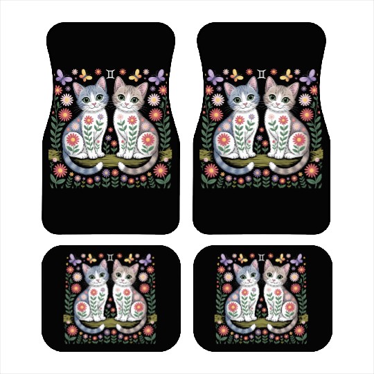 Gemini Zodiac Twin Cats Art Car Mats
