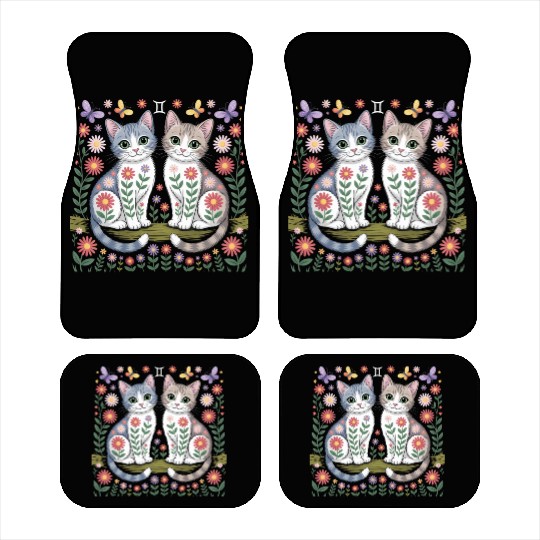 Gemini Zodiac Twin Cats Art Car Mats