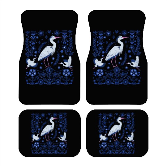 Great Blue Heron Folk Art Car Mats