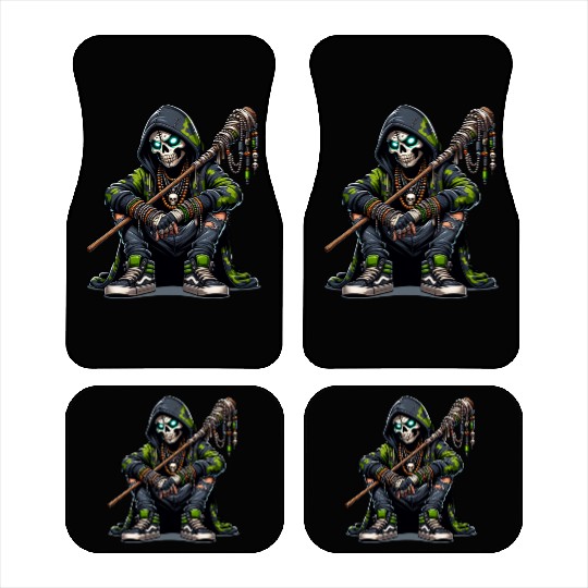 Urban Skull Shaman in Camo Car Mats with Tribal Staf