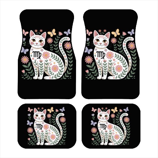 Virgo Zodiac Cat with Daisies Car Mats