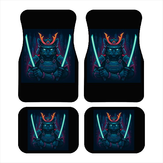 A futuristic samurai cat in neon armor with glo Car Mats