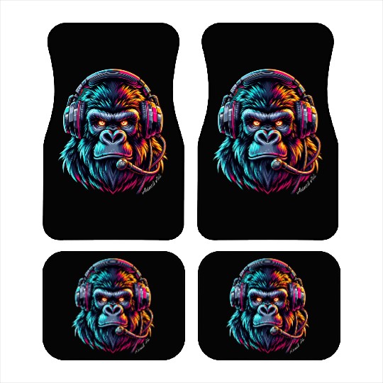 Animal Art Gorilla with Headphone Car Mats