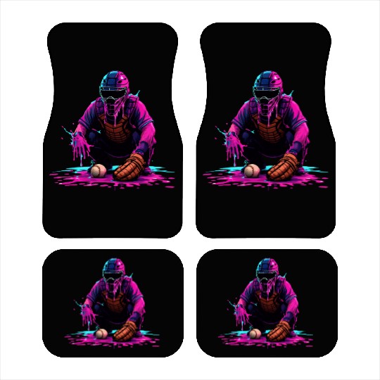 Neon Baseball Catcher Art Cool Vaporwave Sports Car Mats