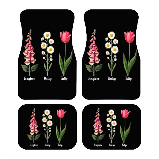 Foxglove Daisy Tulip Vintage Botanical Flowers Car Mats