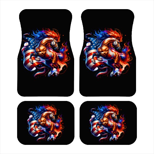 Horse USA Flag 4th of July Car Mats