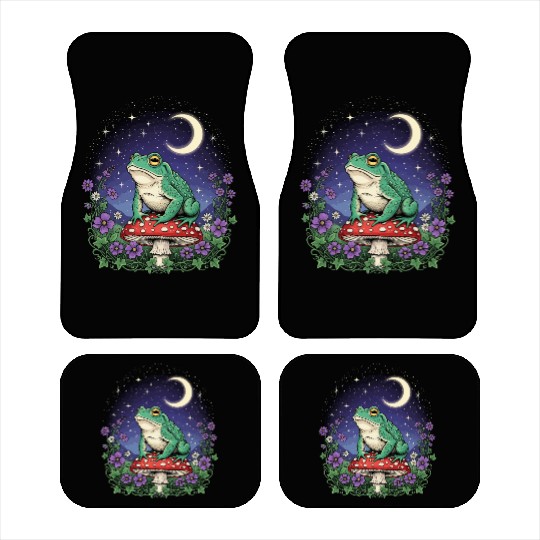 Green Frog on Red Mushroom - Starry Night Car Mats