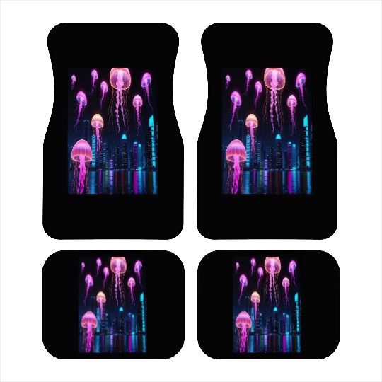 Neon Jellyfish Over Cyber City Car Mats