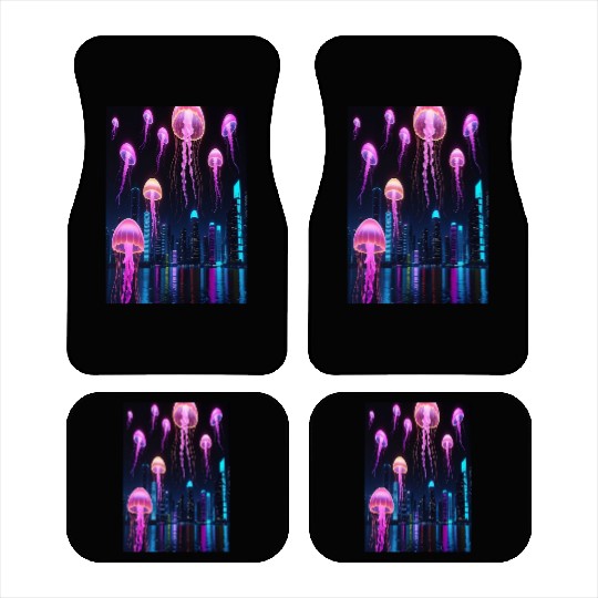 Neon Jellyfish Over Cyber City Car Mats