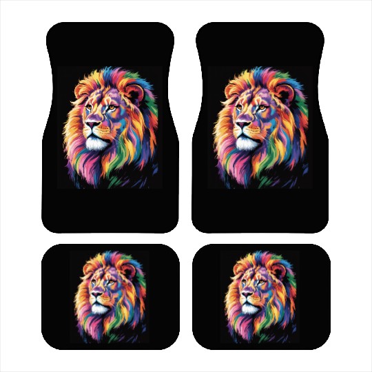 Pride and Power – Majestic Rainbow Lion Head Car Mats