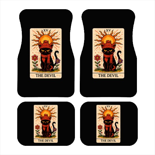 Devil Cat Tarot Card, Grumpy Cat Art, Mystical Car Mats