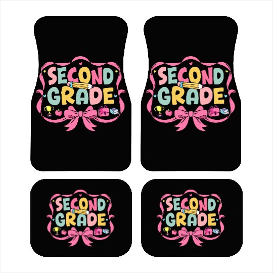 Preppy Back To School Second Grade Coquette Bow Car Mats