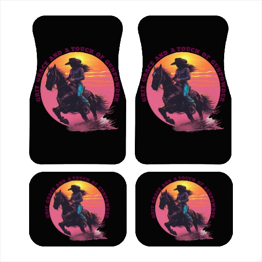 Cowgirl Pride Sunset Scene Car Mats
