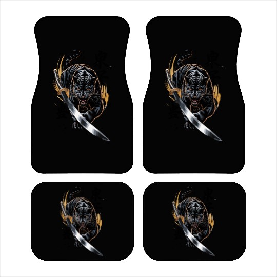 Fierce Black Panther With Samurai Sword Car Mats