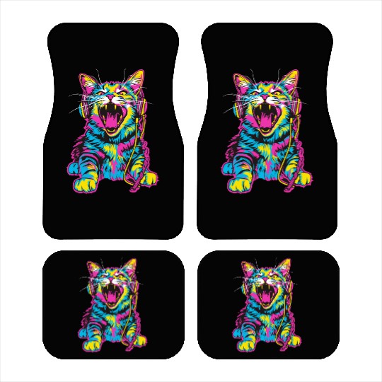 Psychedelic Cat with Headphones in Vibrant Colors Car Mats