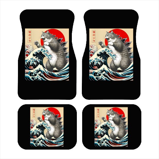 Catzilla Cat Japanese Art Funny Cat Car Mats