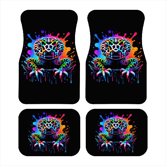 Neon Psychedelic Lizard Illustration Car Mats