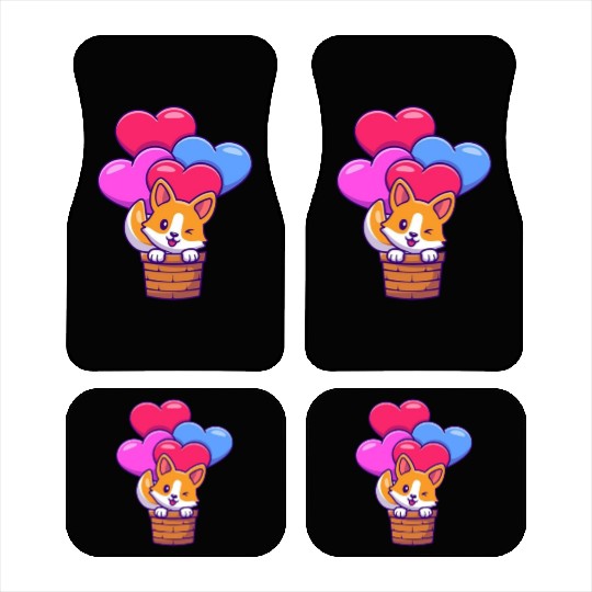 Whimsical Corgi with Heart Balloons Car Mats