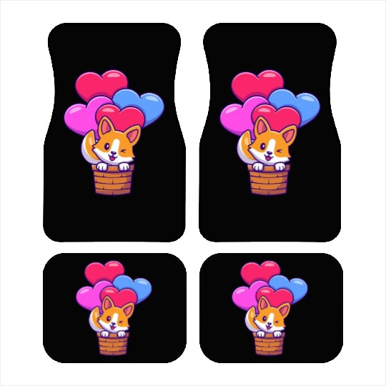 Whimsical Corgi with Heart Balloons Car Mats
