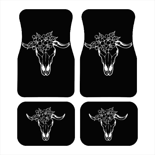 Floral Bull Skull Tattoo Design Car Mats