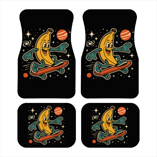 Playful Banana Skateboard Space Scene Car Mats