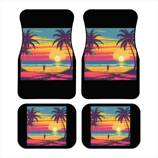 Tropical Sunset Beach Scene Car Mats