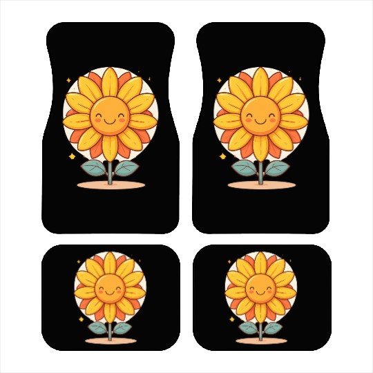 Smiling Kawaii Sunflower Car Mats