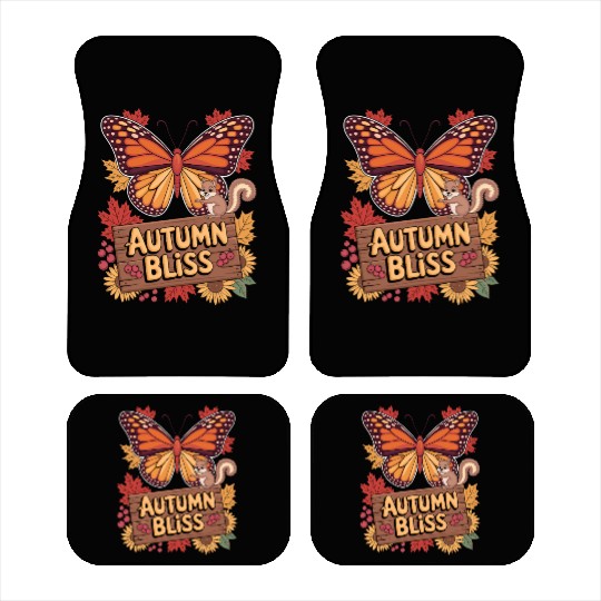 Autumn Bliss Butterfly Squirrel Leaves Fall Vibes Car Mats