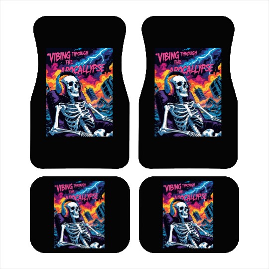Vibrant Skeleton Amidst Stormy Apocalypse Car Mats