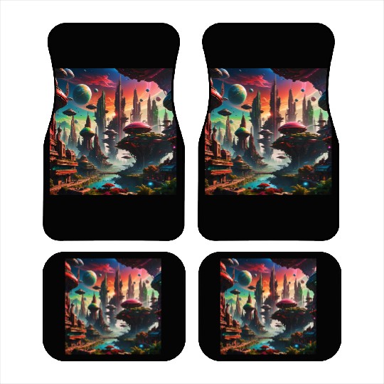 Future Alien Cityscape Ufo Different Planet View Car Mats