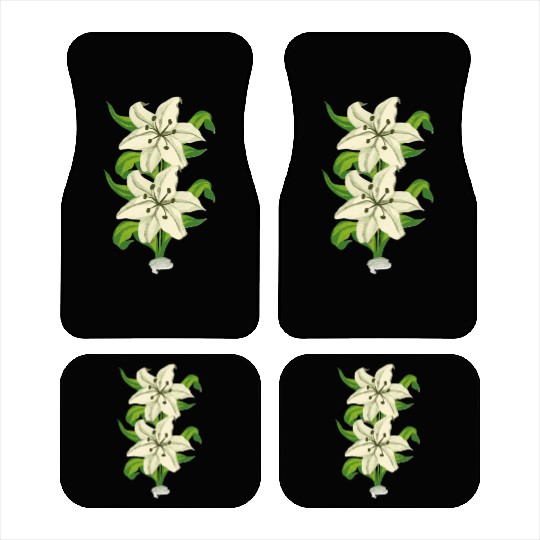 Elegant White Lily Botanical Illustration Car Mats