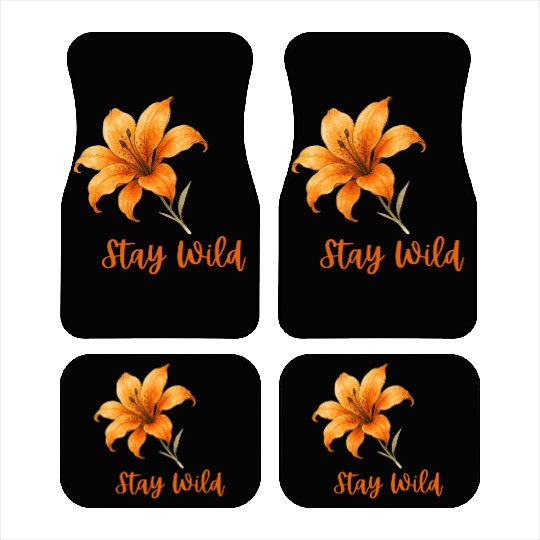 Vivid Orange Lily with Stay Wild Message Car Mats