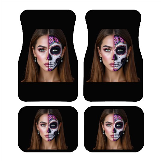 Day of the Dead Sugar Skull Face Art Car Mats