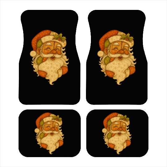 Patchwork Santa Face Vintage Christmas Folk Art Car Mats